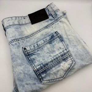 Southpole Denim‎ Shorts Moto Ribbed Distressed Light Acid Wash Mens Size 40